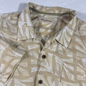 Tommy Bahama Shirt Mens XLX 100% Linen Tropical Yellow Button‎ Up Short Sleeve
